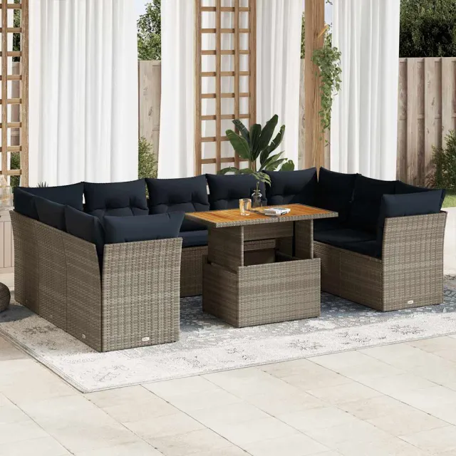vidaXL 10-delige Loungeset met kussens poly rattan grijs, foto 2