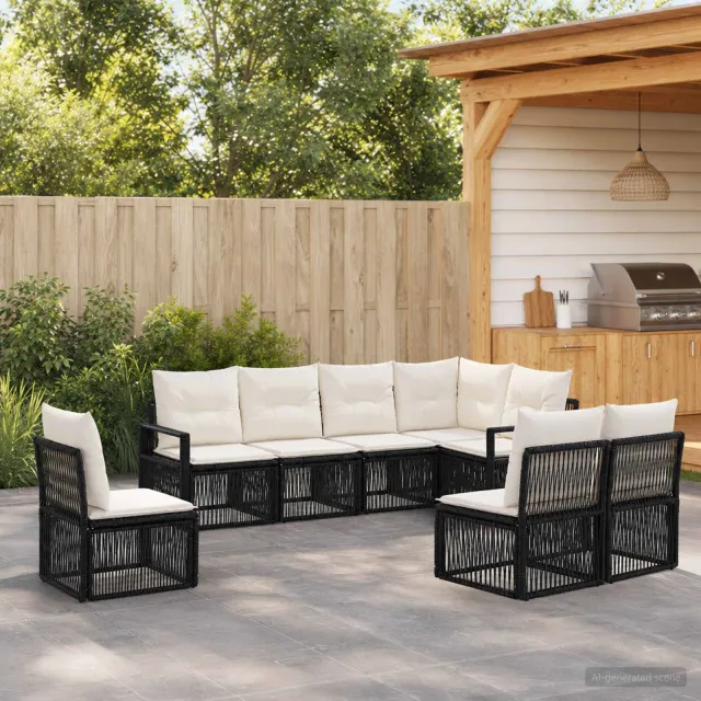 vidaXL Tuinbankenset 8 st 8-zits Zwart poly rattan