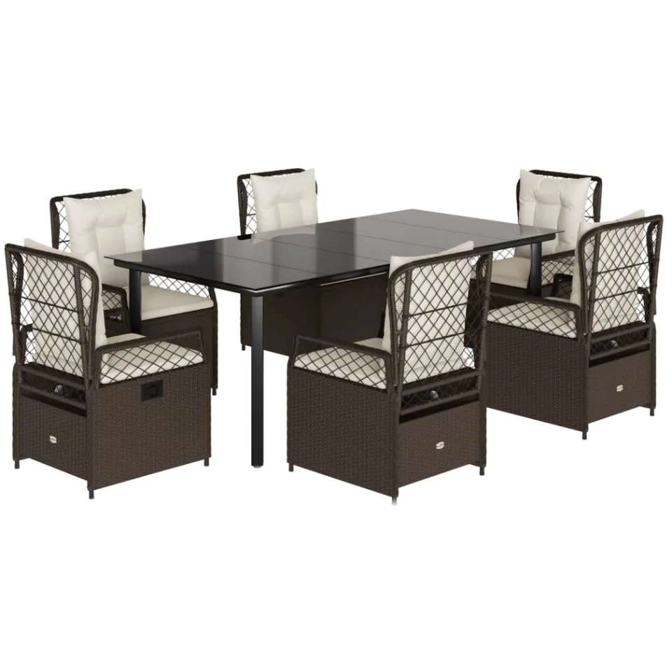 vidaXL 7-delige Tuinset met kussens poly rattan bruin, foto 3