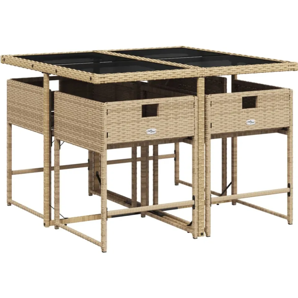 vidaXL 5-delige Tuinset met kussens poly rattan beige, foto 4