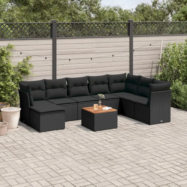 vidaXL 9-delige Loungeset met kussens poly rattan zwart, foto 2