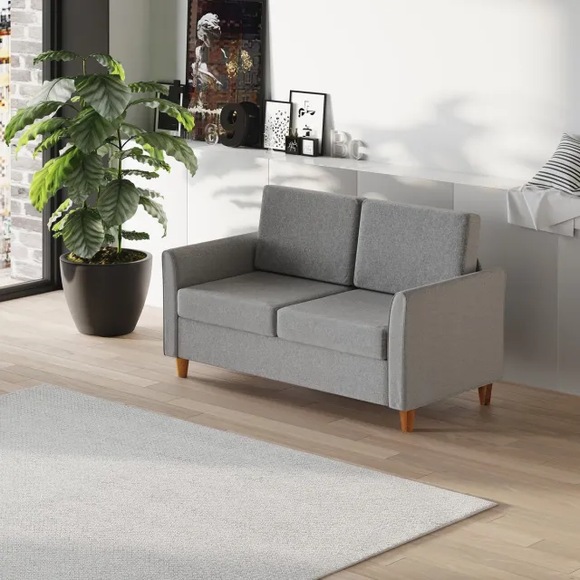 COVREO Zitbank 141x70x78 cm lichtgrijs linnen, afneembare hoezen, houten poten