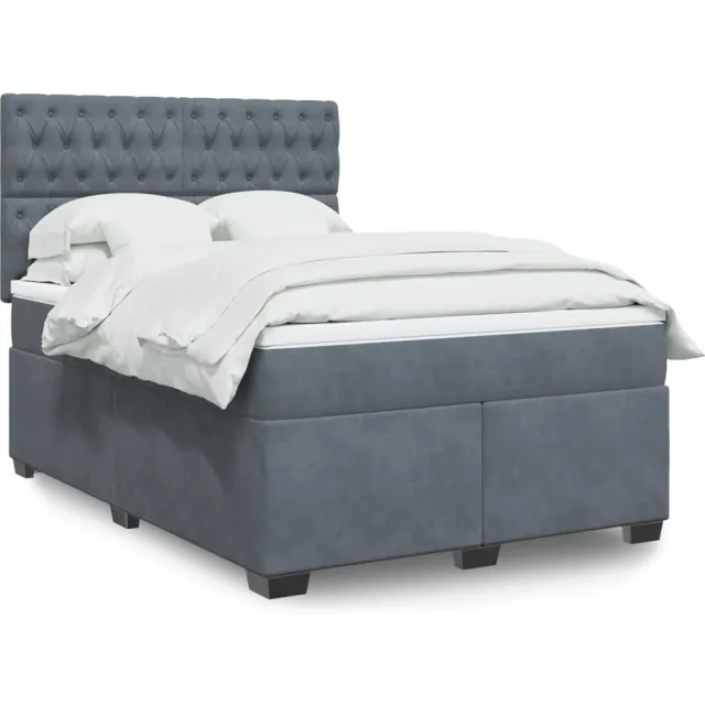 vidaXL Boxspring met matras fluweel donkergrijs 140x200 cm grijs