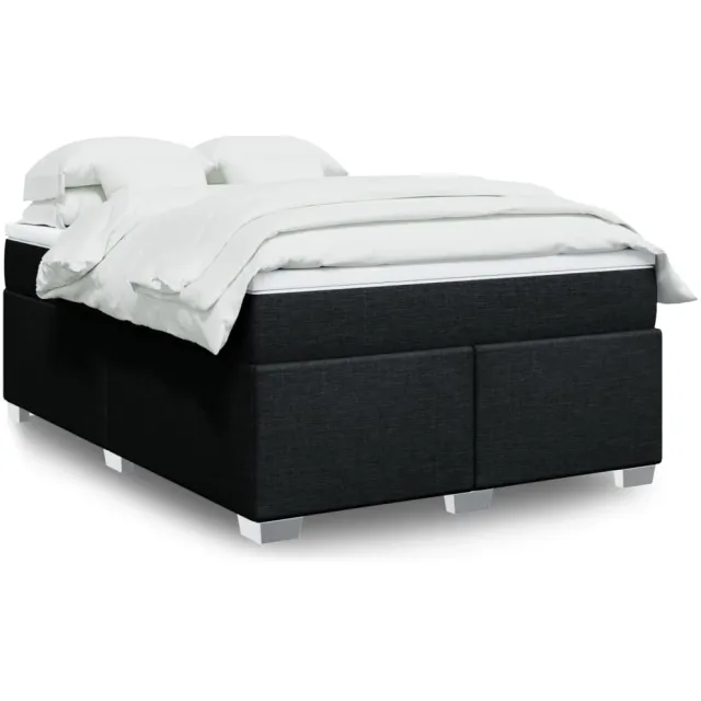 vidaXL Boxspring met matras stof zwart 140x190 cm