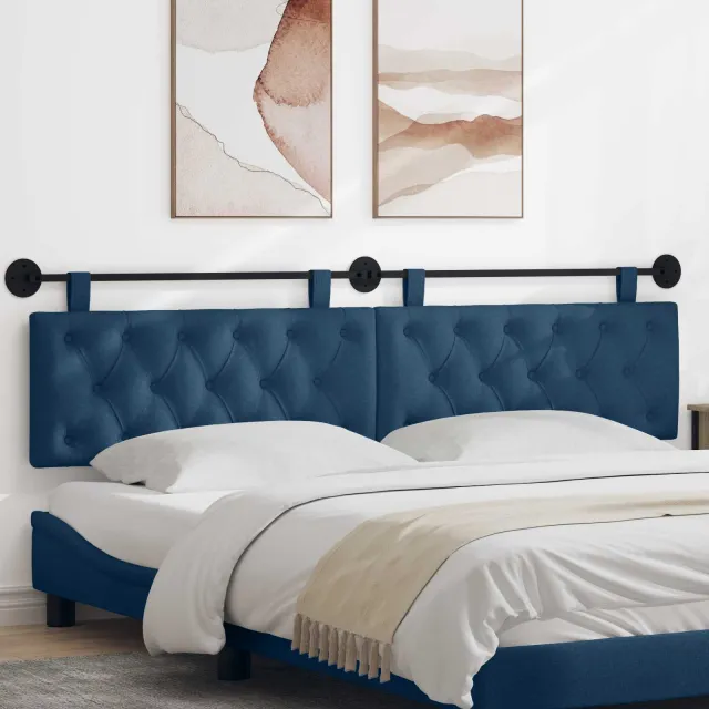 vidaXL Hangend hoofdbord Blauw Stof