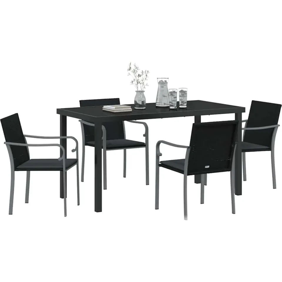 vidaXL Tuin eettafelset 5 st Zwart en Grijs PE Rattan