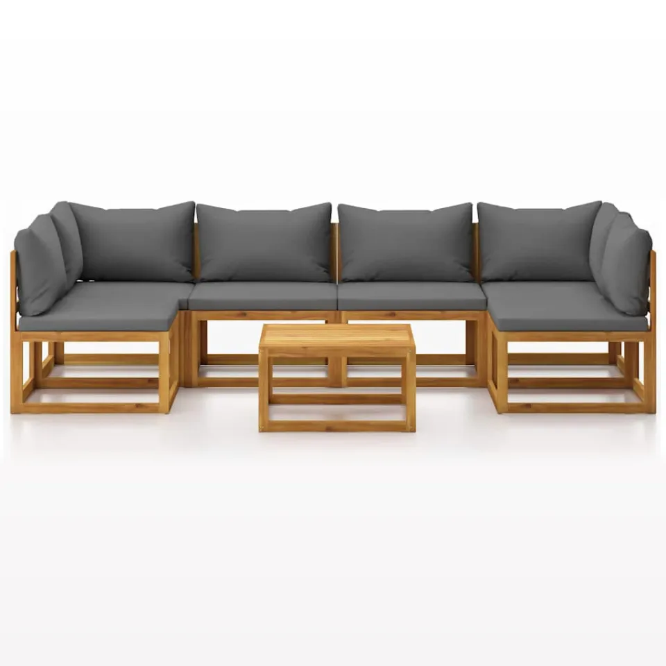 vidaXL 7-delige Loungeset met kussens massief acaciahout grijs, foto 3