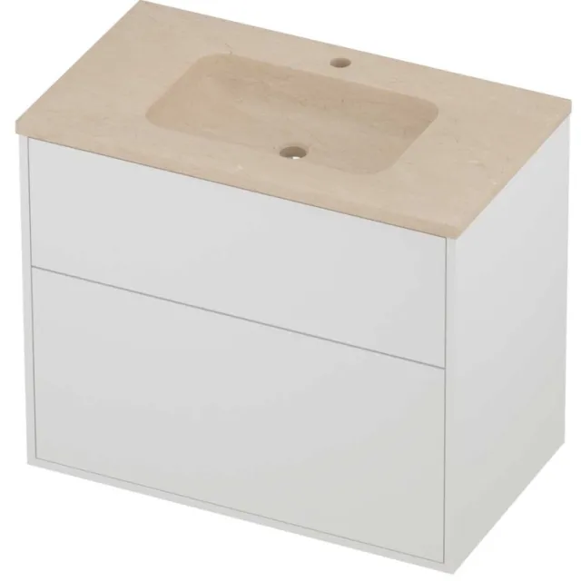 Proline Rollo Badmeubelset Hardsteen Elegant 1 Kraangat 80x46x67 cm Sand Stone Mat White Mat Wit