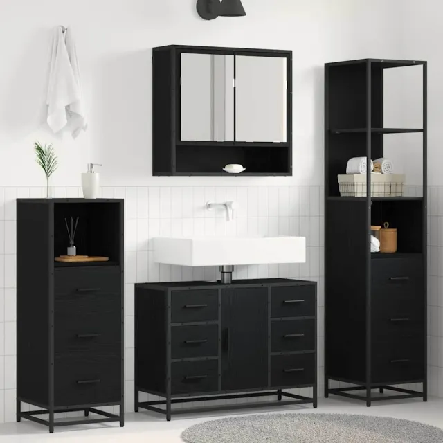 vidaXL Badkamermeubelset 4 st Zwart Eiken 80 x 33 x 60 cm Bewerkt hout, foto 2