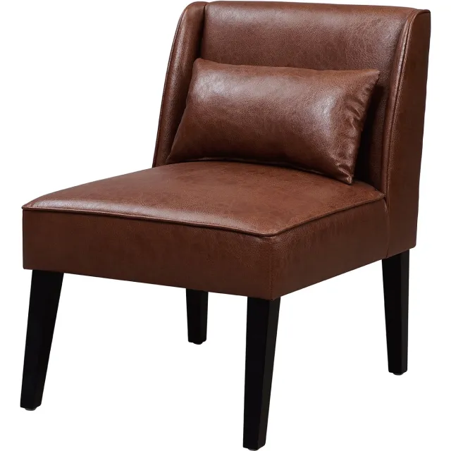 Teamson Home Marc Lounge Stoel - Bruin Leer - Met Kussen Rugsteun en Solide Houten Poten - 24.5 x 29 x 30 (Inch)
