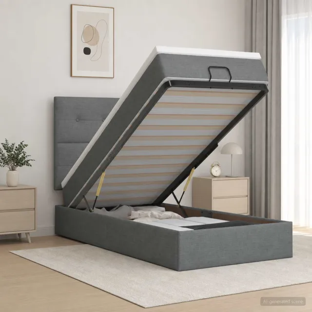 vidaXL Ottoman bed met matras Donkergrijs 100 x 200 cm Stof