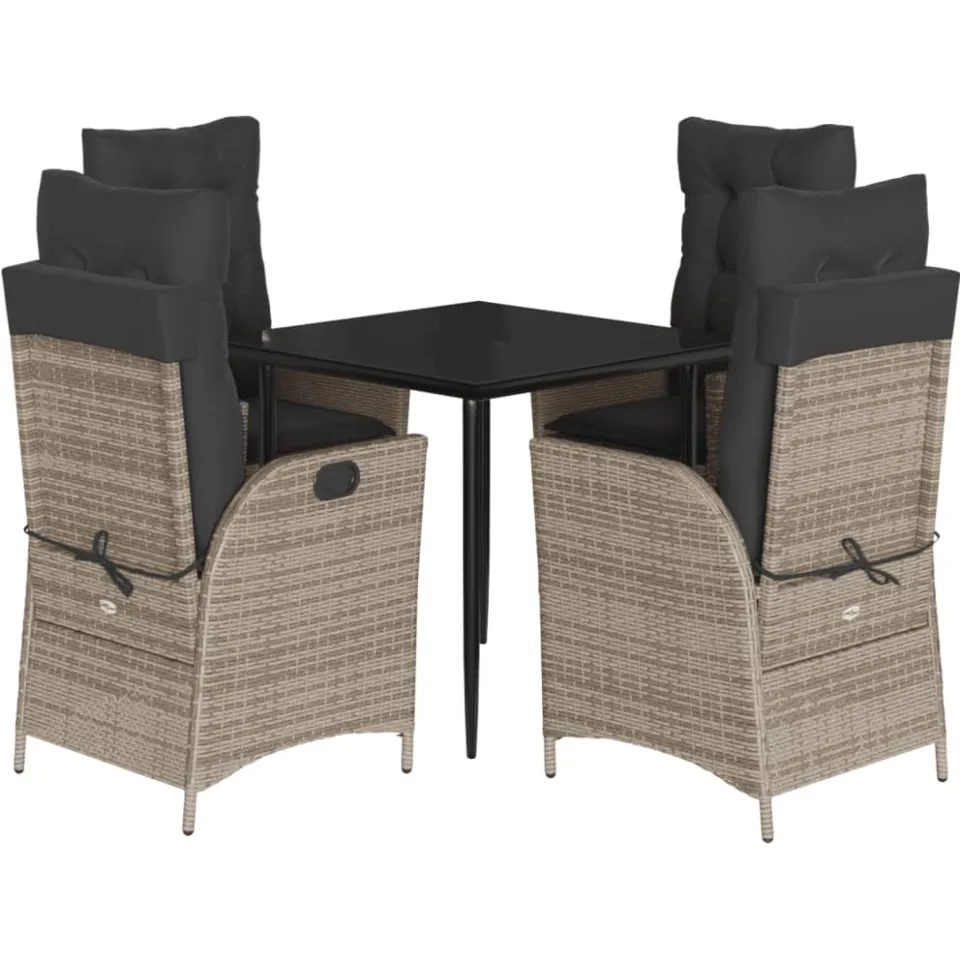 vidaXL 5-delige Tuinset met kussens poly rattan grijs