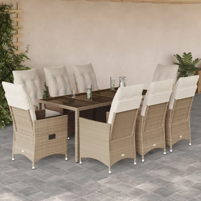 vidaXL 9-delige Tuinset met kussens poly rattan beige, foto 2
