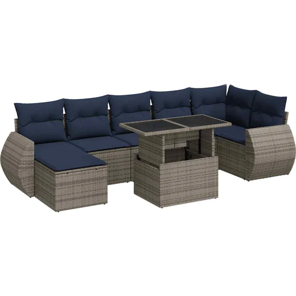 vidaXL 8-delige Loungeset met kussens poly rattan acacia grijs