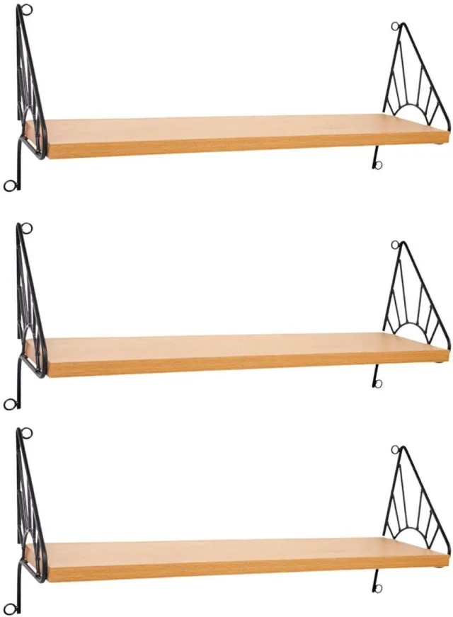 OSTARIA Wandplank Sol - 3x - hout/metaal - zwart/bruin - 50 cm - boekenplank - hangplank