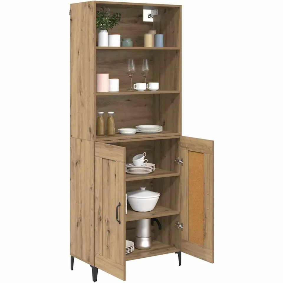 vidaXL Hoge kast 2 st artisanaal eikenkleurig 69,5 x 34 x 180 cm Bruin