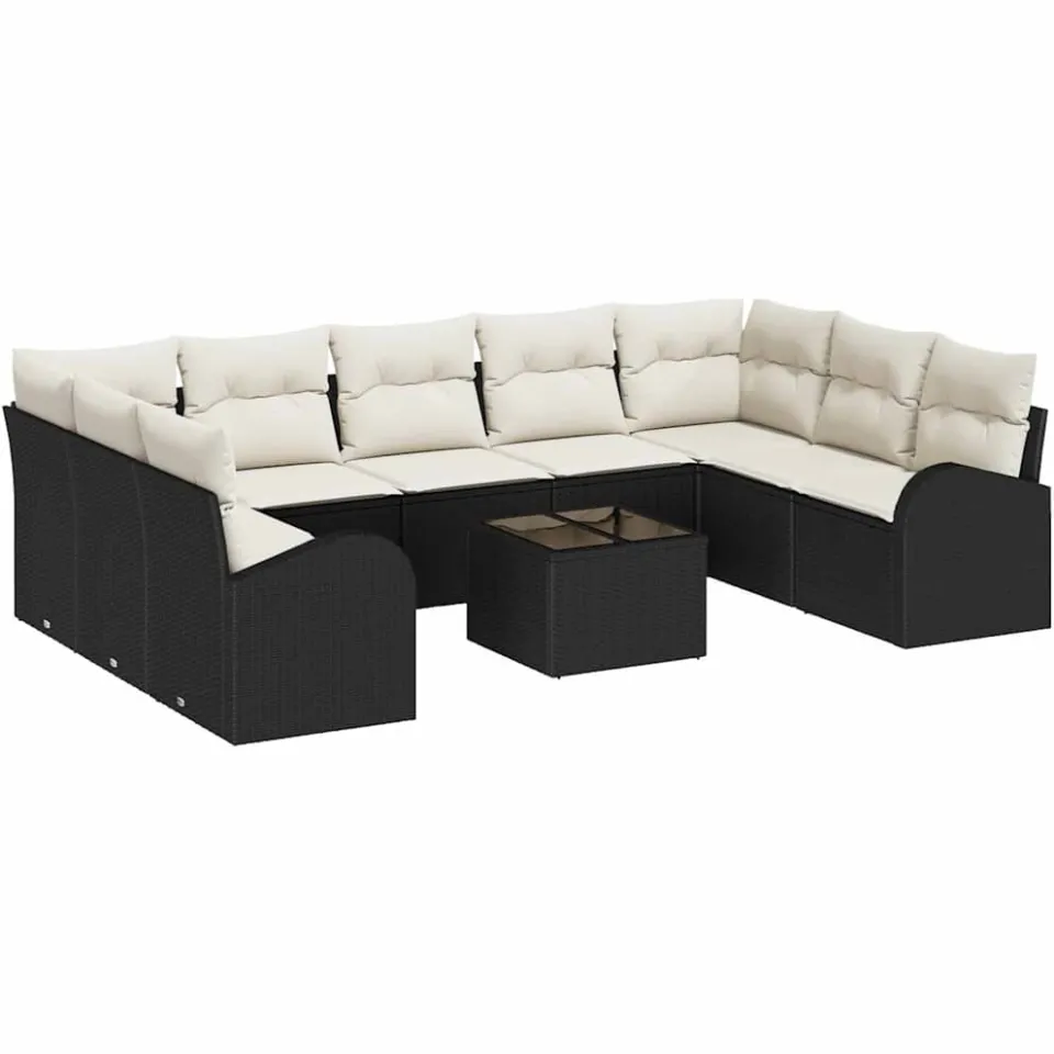 vidaXL Tuinbankenset 10 st Zwart en Wit poly rattan