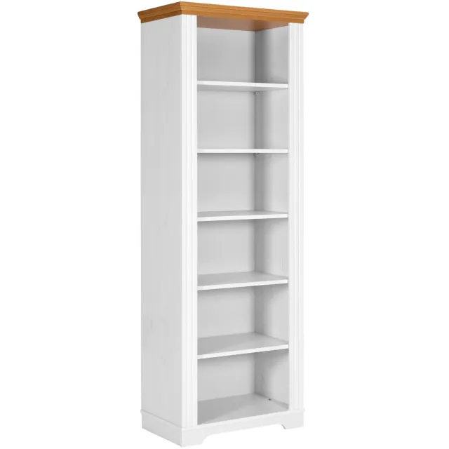 Inter Link SAS Maluno boekenkast – Massief grenenhout – Wit met eikkleurig bovenblad – 5 legplanken – 68 x 41 x 193 cm