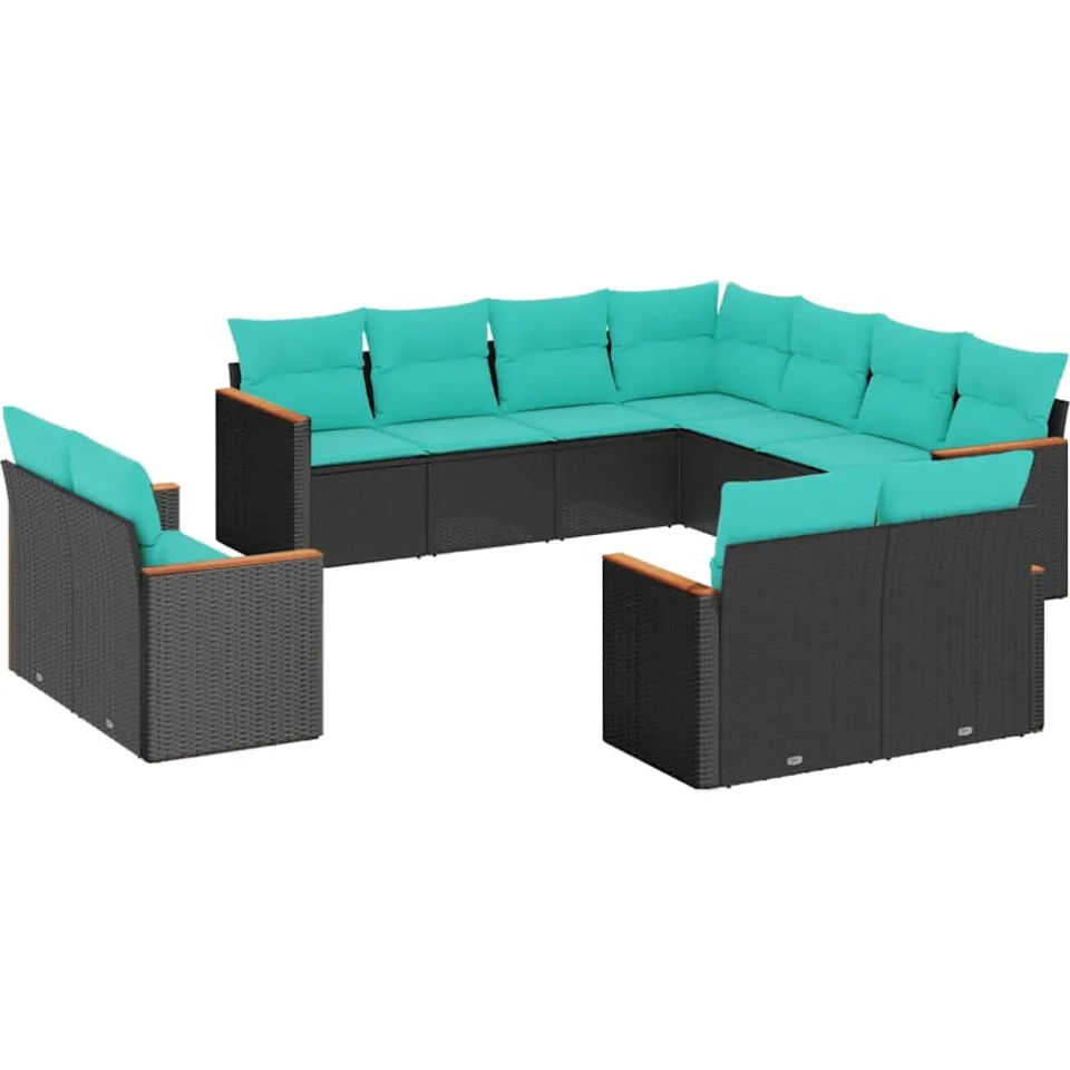 vidaXL 11-delige tuinbankset met kussens, zwart polyrotan, foto 3