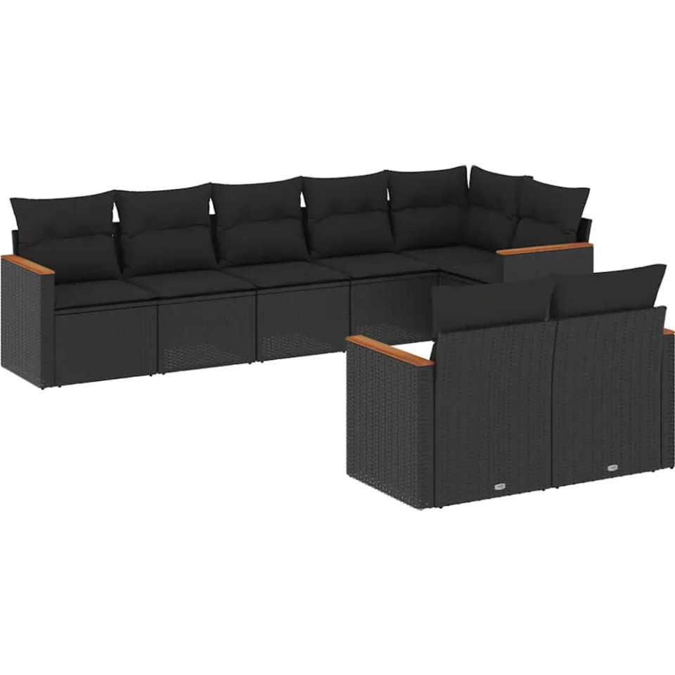 vidaXL 8-delige Loungeset met kussens poly rattan zwart