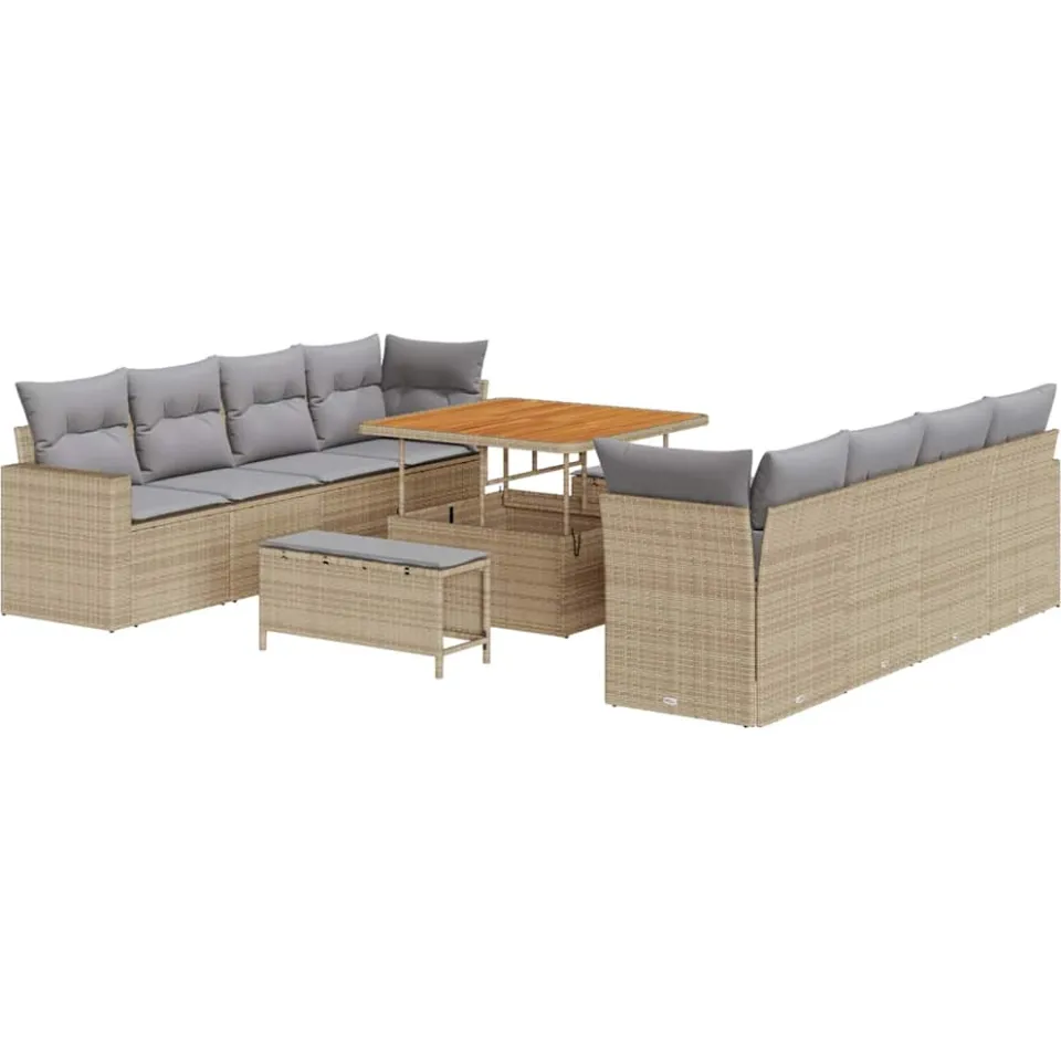 vidaXL Tuinbankenset 11 st Beige poly rattan