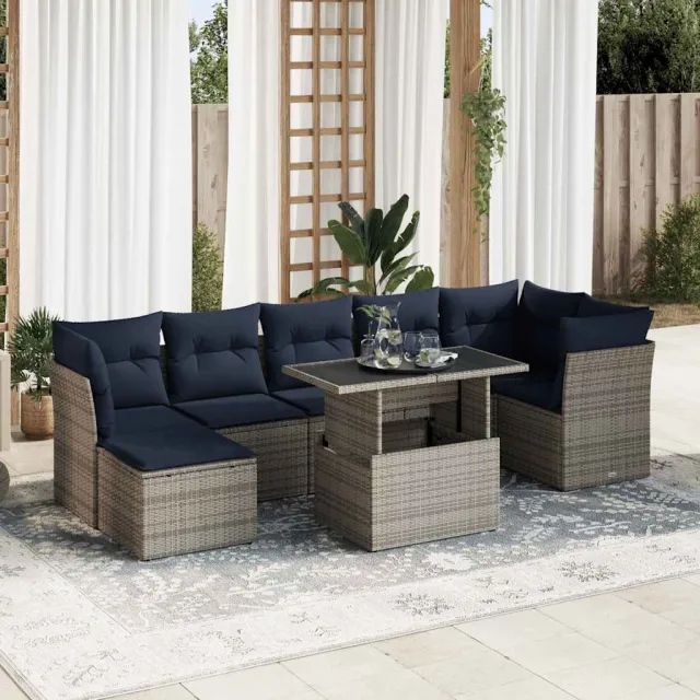 vidaXL 8-delige Loungeset met kussens poly rattan grijs, foto 2
