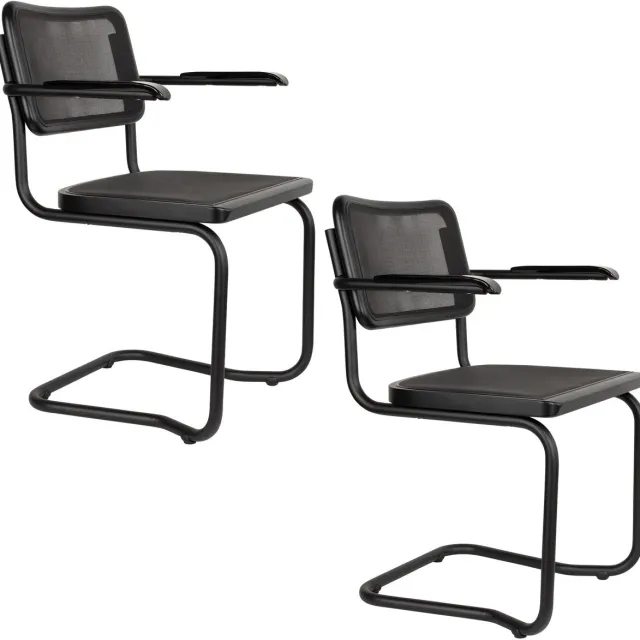 Dutchbone Carree Eetkamerstoelen Armleuning Zwart - Set van 2