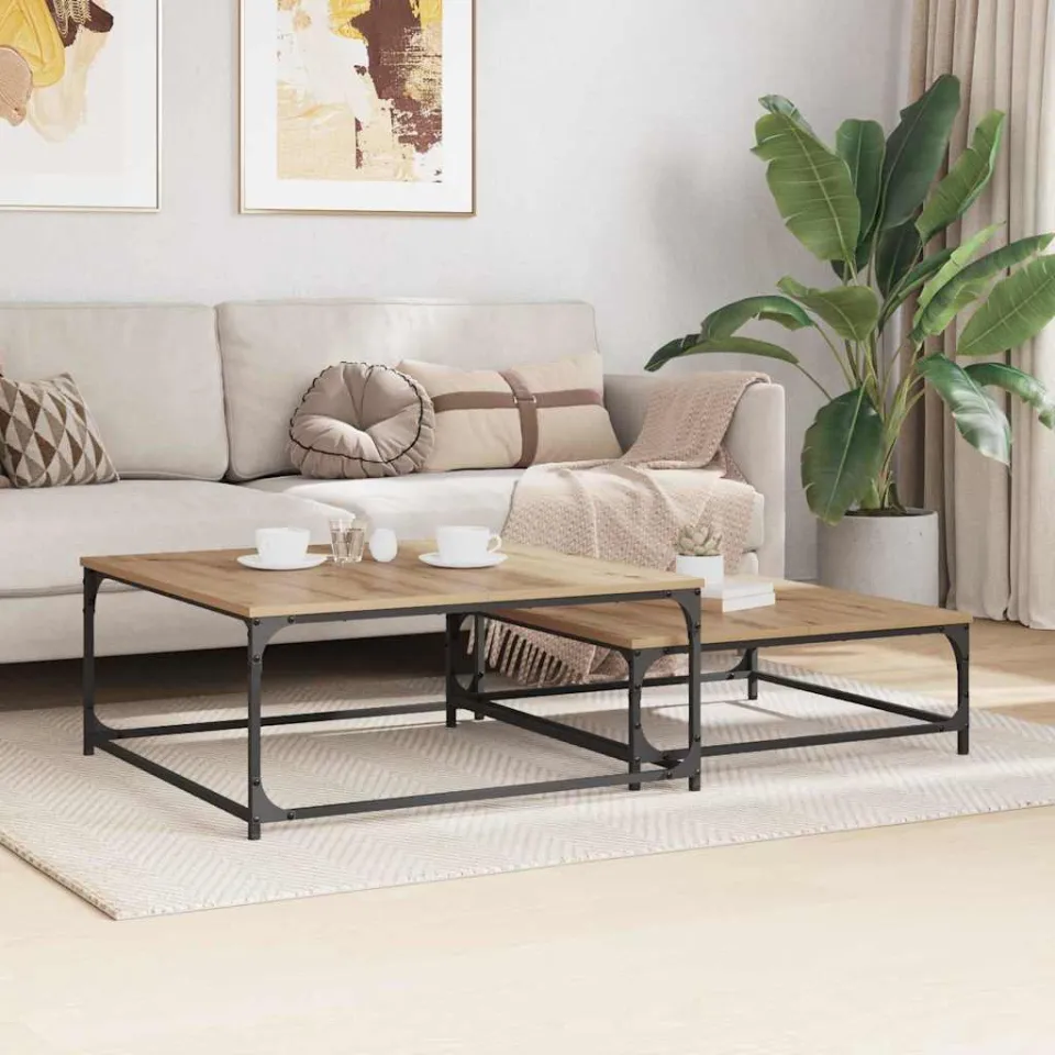 vidaXL Salontafel 2 st Artisan Eiken 80 x 80 x 35 cm Bewerkt hout, foto 3