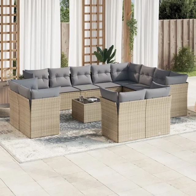 vidaXL 13-delige Loungeset met kussens poly rattan beige, foto 2