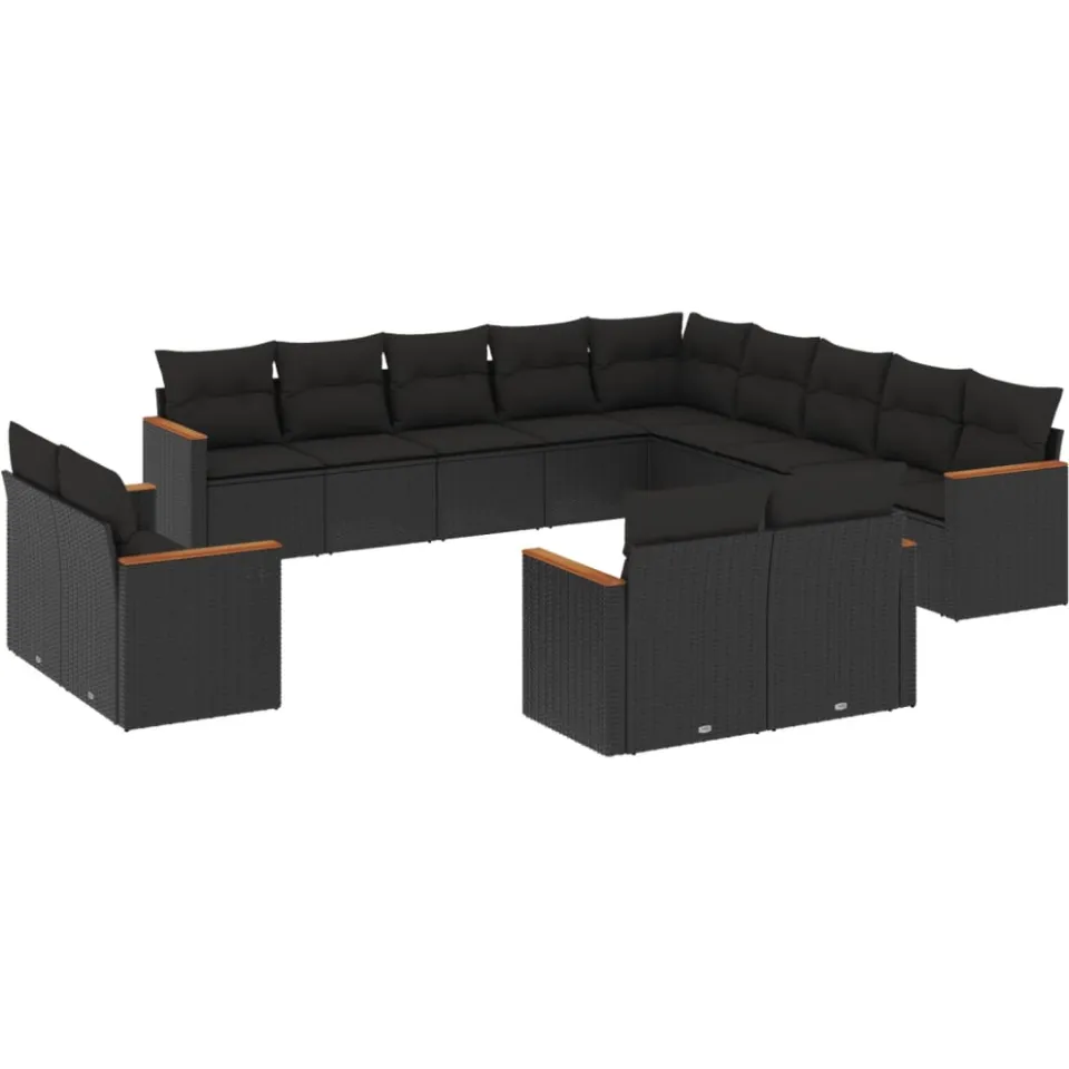 vidaXL 13-delige Loungeset met kussens poly rattan zwart, foto 3