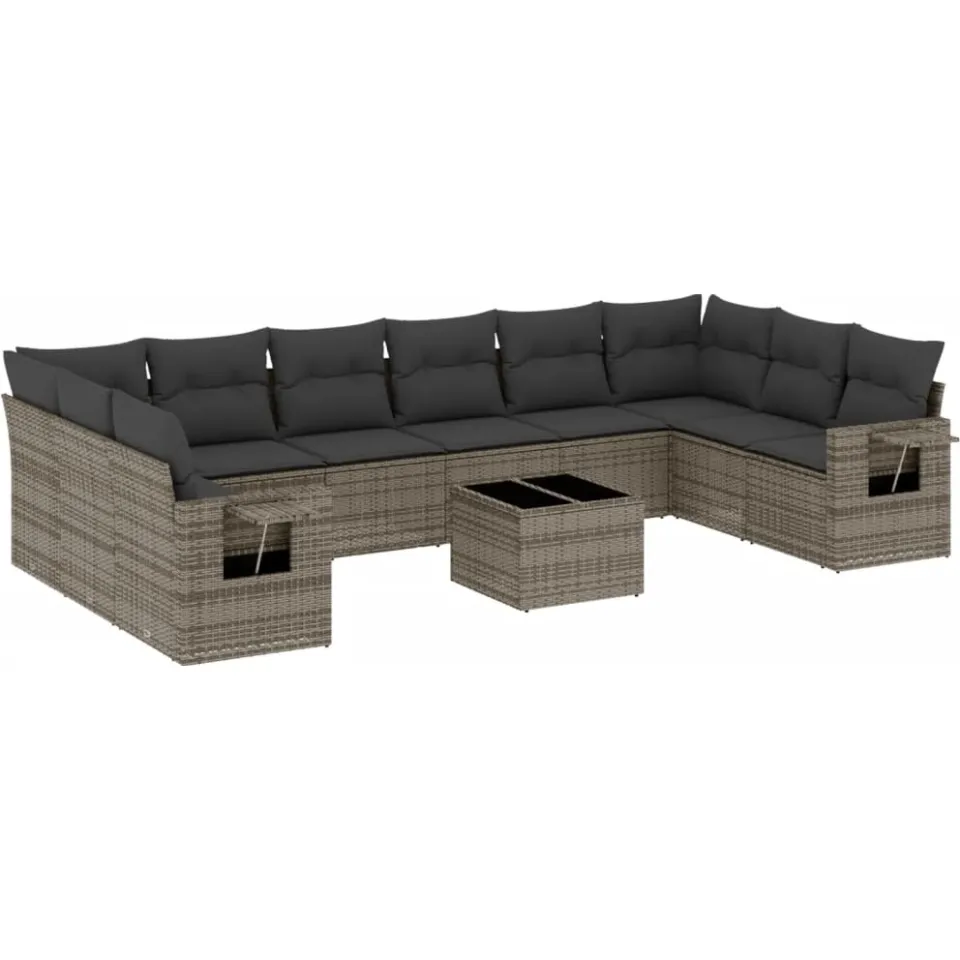 vidaXL 11-delige Loungeset met kussens poly rattan grijs, foto 4