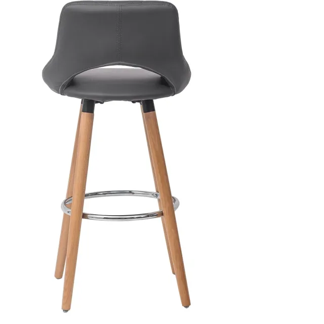 MODENUIT Barkruk - Met Rugleuning - 1 Stuk - Ergonomische Zitting - Voor Keuken en Bar - Kunstleer Hout Grijs
