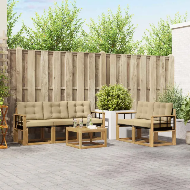 vidaXL Buiten bankenset 6 st 5-zits Wit en Beige