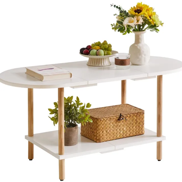 Unyqoos ® Stijlvolle Ovale Salontafel voor Compacte Woonruimtes met Slim Opslagontwerp en Gemakkelijke Montage wit