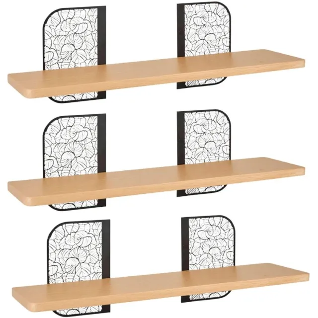 OSTARIA Wandplank Hugo - 3x - hout/metaal - zwart/bruin - 55 cm - boekenplank - hangplank