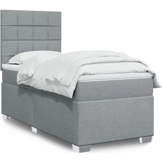 vidaXL Boxspring met matras stof lichtgrijs 90x200 cm grijs