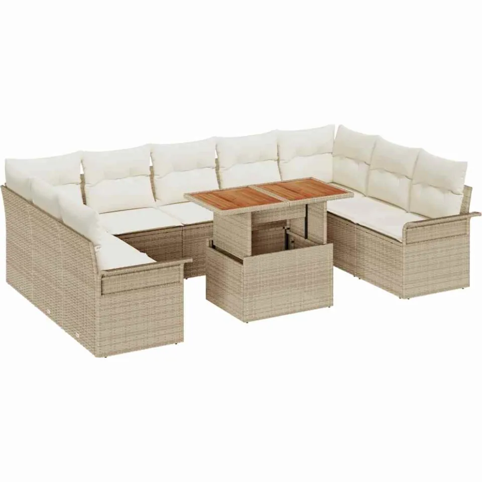 vidaXL Tuin Sofa Set 10 st Beige Poly riet
