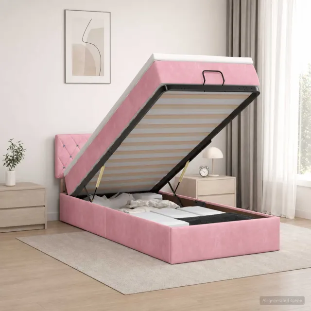 vidaXL Ottoman Bed met Matrassen en LED Roze 100 x 200 cm fluweel