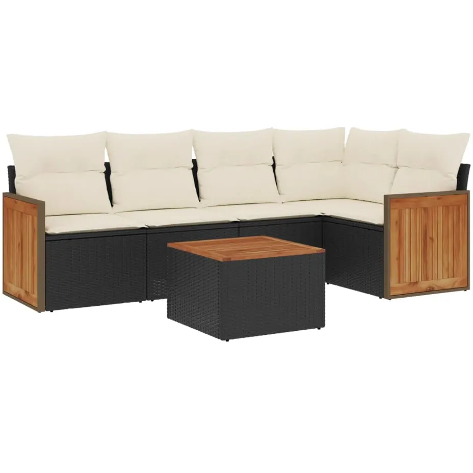 vidaXL 6-delige Loungeset met kussens poly rattan zwart