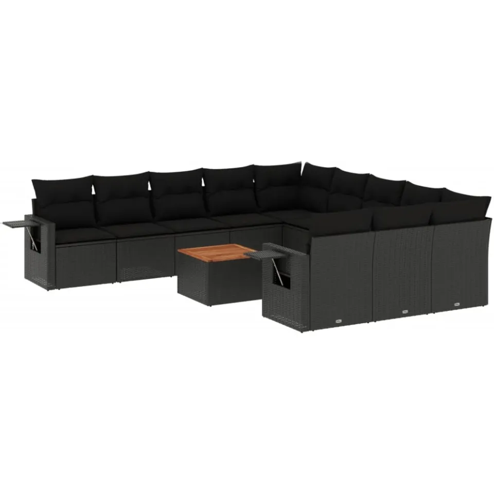vidaXL 12-delige Loungeset met kussens poly rattan zwart, foto 3
