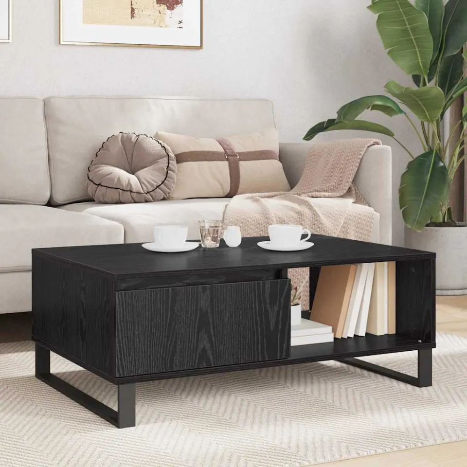 vidaXL Salontafel Zwart Eiken 90 x 60 x 35 cm Bewerkt hout, foto 4