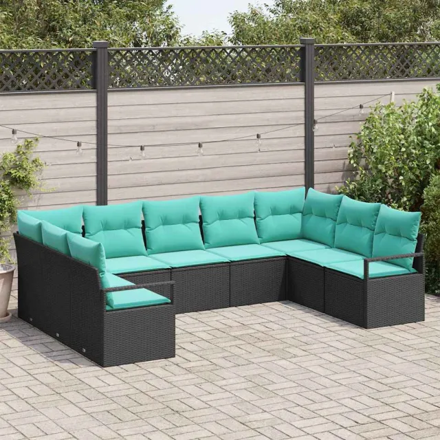 vidaXL Bankstel 9 st Zwart poly rattan