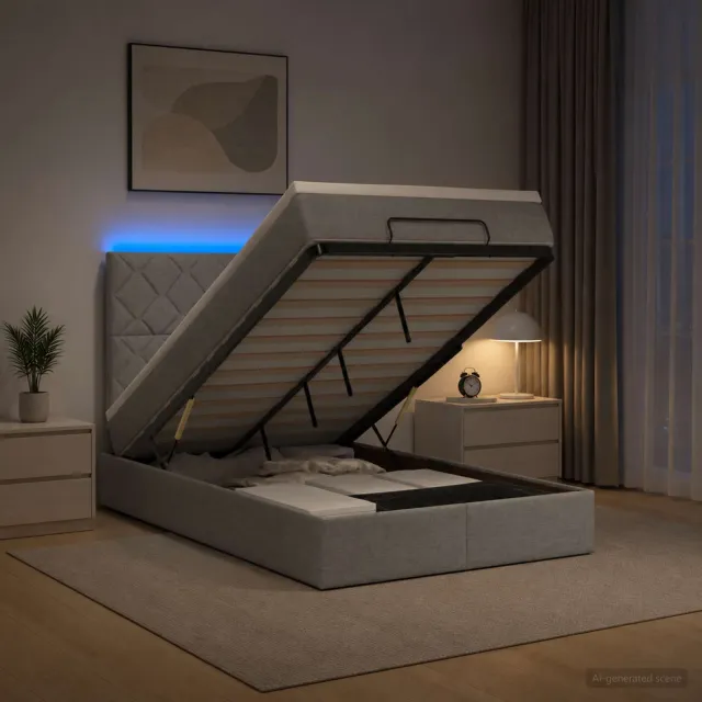 vidaXL Ottoman Bed met Matrassen en LED Lichtgrijs 120 x 190 cm Stof