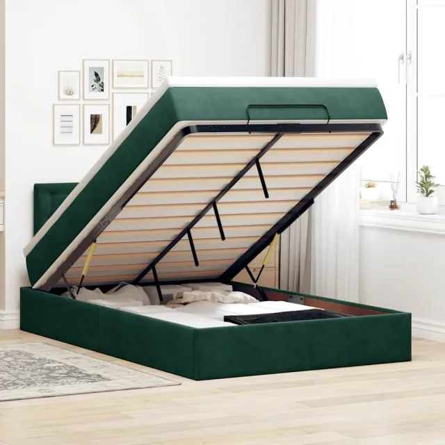 vidaXL Ottoman bed met matras en LED's 120x200cm fluweel donkergroen groen