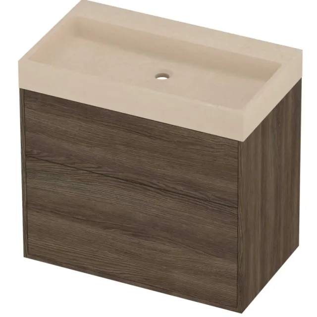 Proline Evoli Badmeubelset Hardsteen Loft 2 Laden 80x46x75 cm Sand Stone Vital Oak Eiken