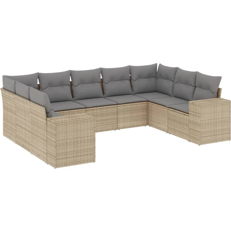 vidaXL 9-delige Loungeset met kussens poly rattan beige, foto 3