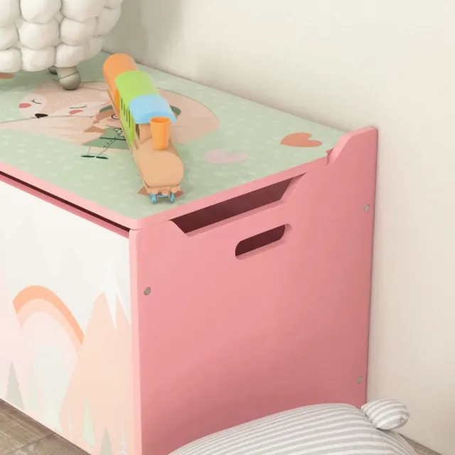 MODFU Speelgoedkist - Veiligheidsscharnier - Roze - Hout