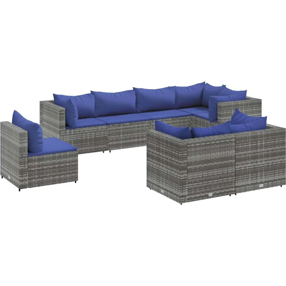 vidaXL 8-delige Loungeset met kussens poly rattan grijs, foto 3