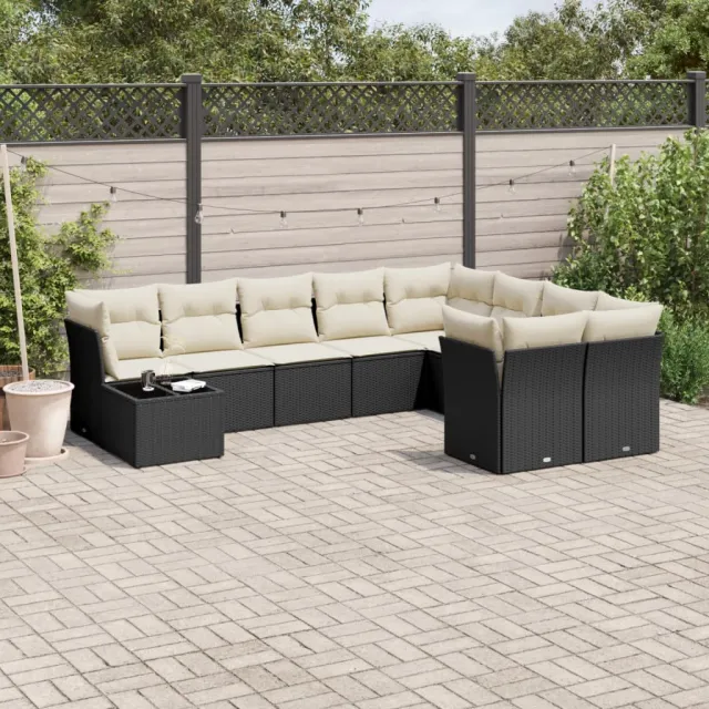 vidaXL 10-delige Loungeset met kussens poly rattan zwart, foto 2