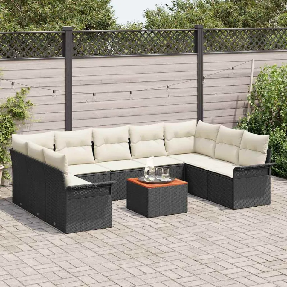 vidaXL Tuinbankenset 10 st Zwart poly rattan